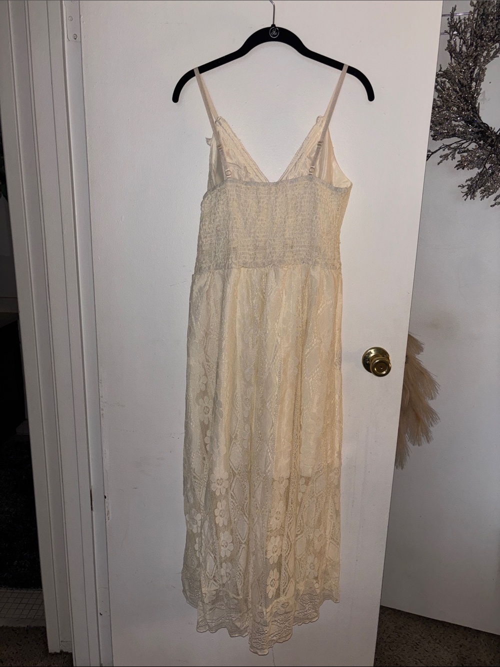 Boho Cream Lace Maxi Dress with Tassel Tie - Picture 6 of 8